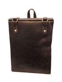 Genuine Leather Cowhide Backpack - Durable 14-inch Travel & Hiking Bag with Zipper, Stylish Stitching, Deep Brown, Perfect for Outdoor and Daily Use | Classic Look