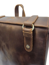 Genuine Leather Cowhide Backpack - Durable 14-inch Travel & Hiking Bag with Zipper, Stylish Stitching, Deep Brown, Perfect for Outdoor and Daily Use | Classic Look