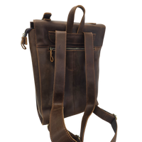 Genuine Leather Cowhide Backpack - Durable 14-inch Travel & Hiking Bag with Zipper, Stylish Stitching, Deep Brown, Perfect for Outdoor and Daily Use | Classic Look