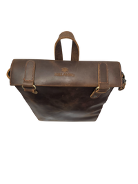 Genuine Leather Cowhide Backpack - Durable 14-inch Travel & Hiking Bag with Zipper, Stylish Stitching, Deep Brown, Perfect for Outdoor and Daily Use | Classic Look