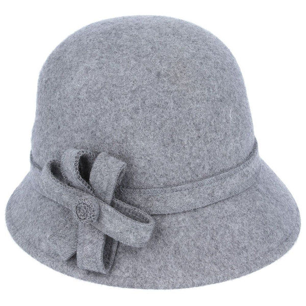 Maz Chic Vintage Wool Cloche Hat With Flower & Belt Around