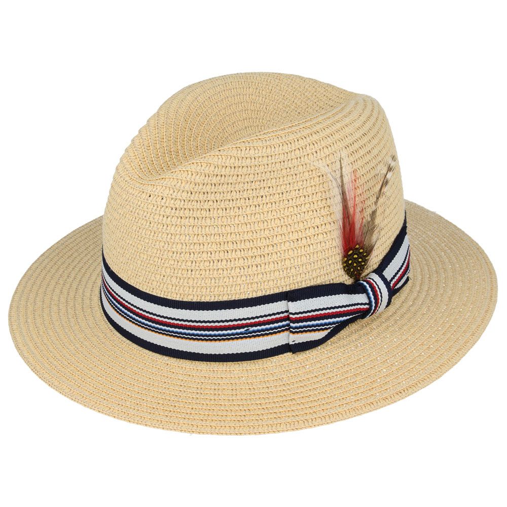 Summer Paper Straw Fedora Hat With Strip Band