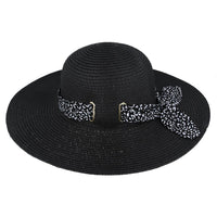 Maz Ladies Summer Paper Straw Wide Brim Floppy Hat With Leopard Band